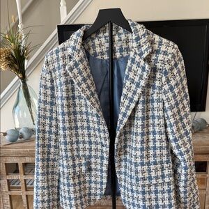 Chic Tweed Blazer in Blue and White
